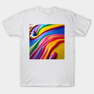 Liquid Colors Flowing Infinitely - Heavy Texture Swirling Thick Wet Paint - Abstract Inspirational Rainbow Drips #46 T-Shirt